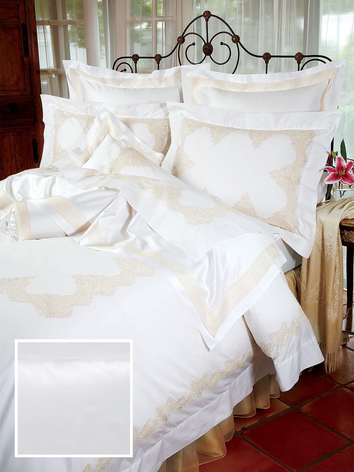 Alençon Fitted Sheets,Fitted White Sateen (Full )