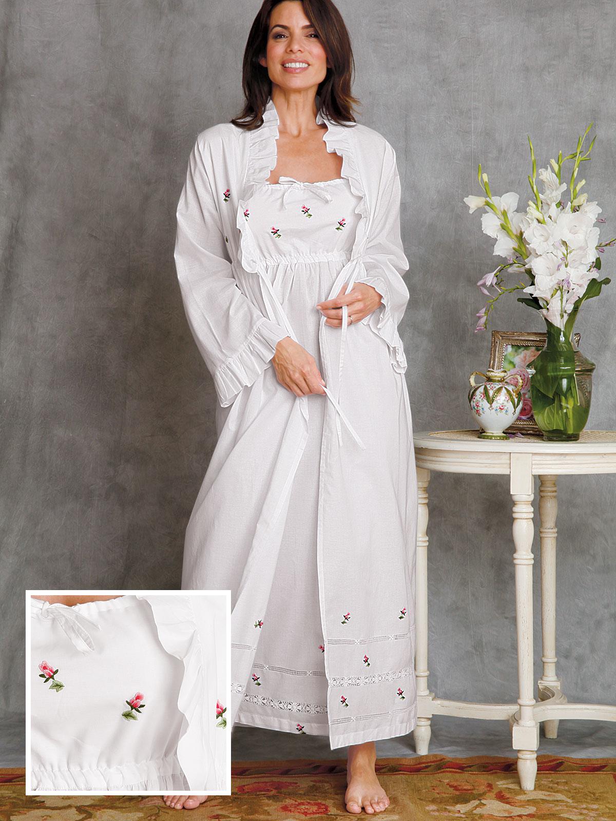 Rosebuds Nightwear Robe, White (Large)