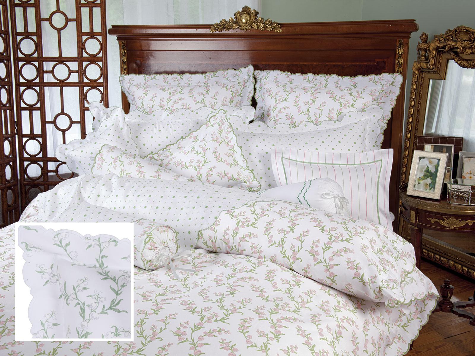 Fleur De Muguet Fitted Sheets,White/Green (Queen )