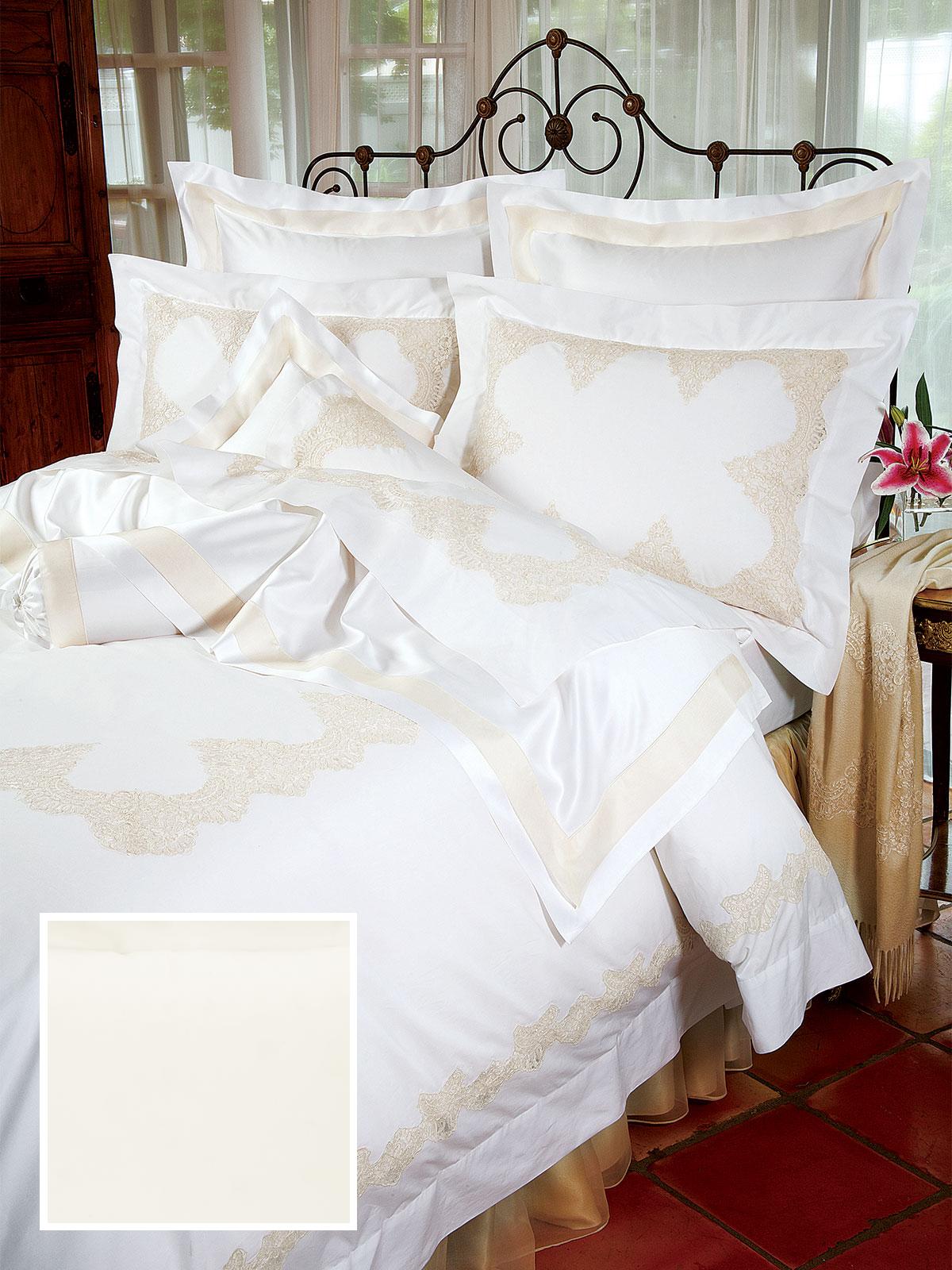 Alençon Fitted Sheets,Fitted Ivory Sateen (Queen )