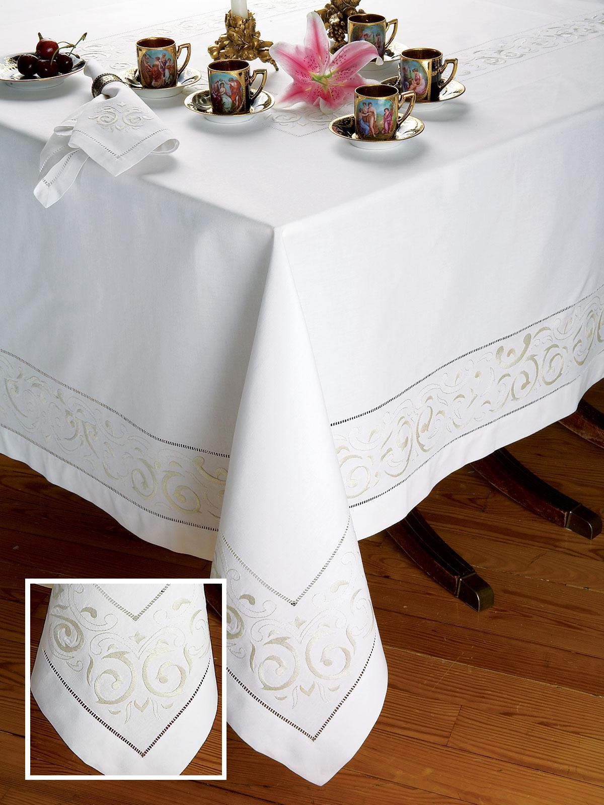 King's Way Cocktail Napkins, Ecru on White (Set of 6)