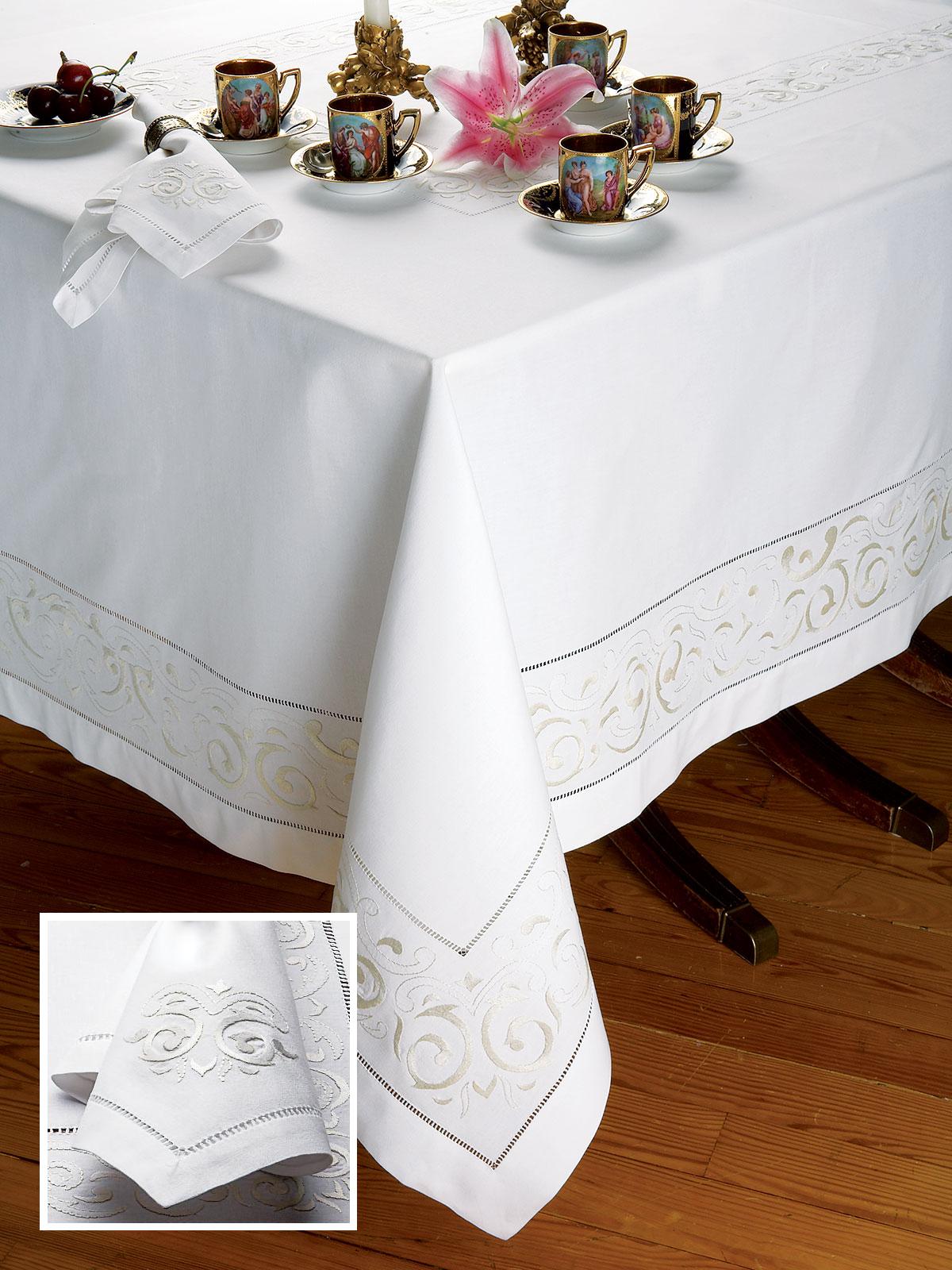 King's Way Cocktail Napkins, White on White (Set of 6)