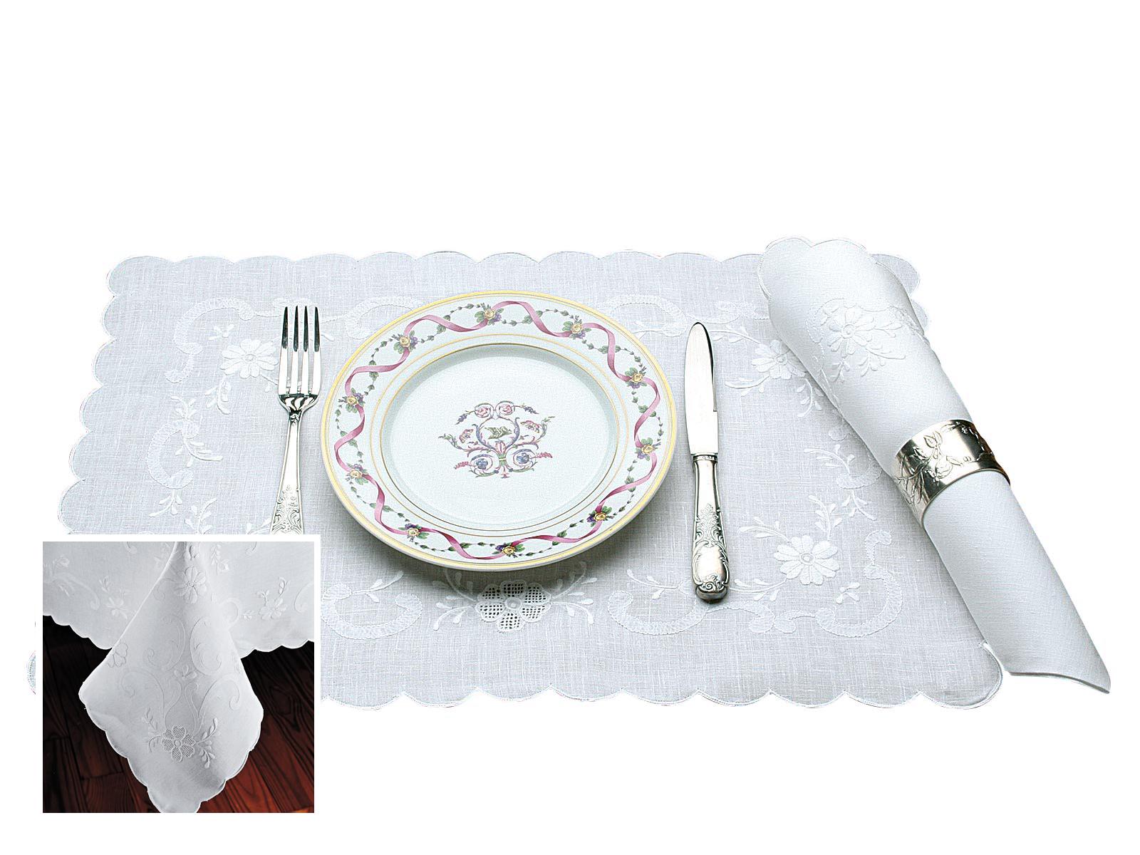 Patrician Cocktail Napkins, White on White (Set of 6)