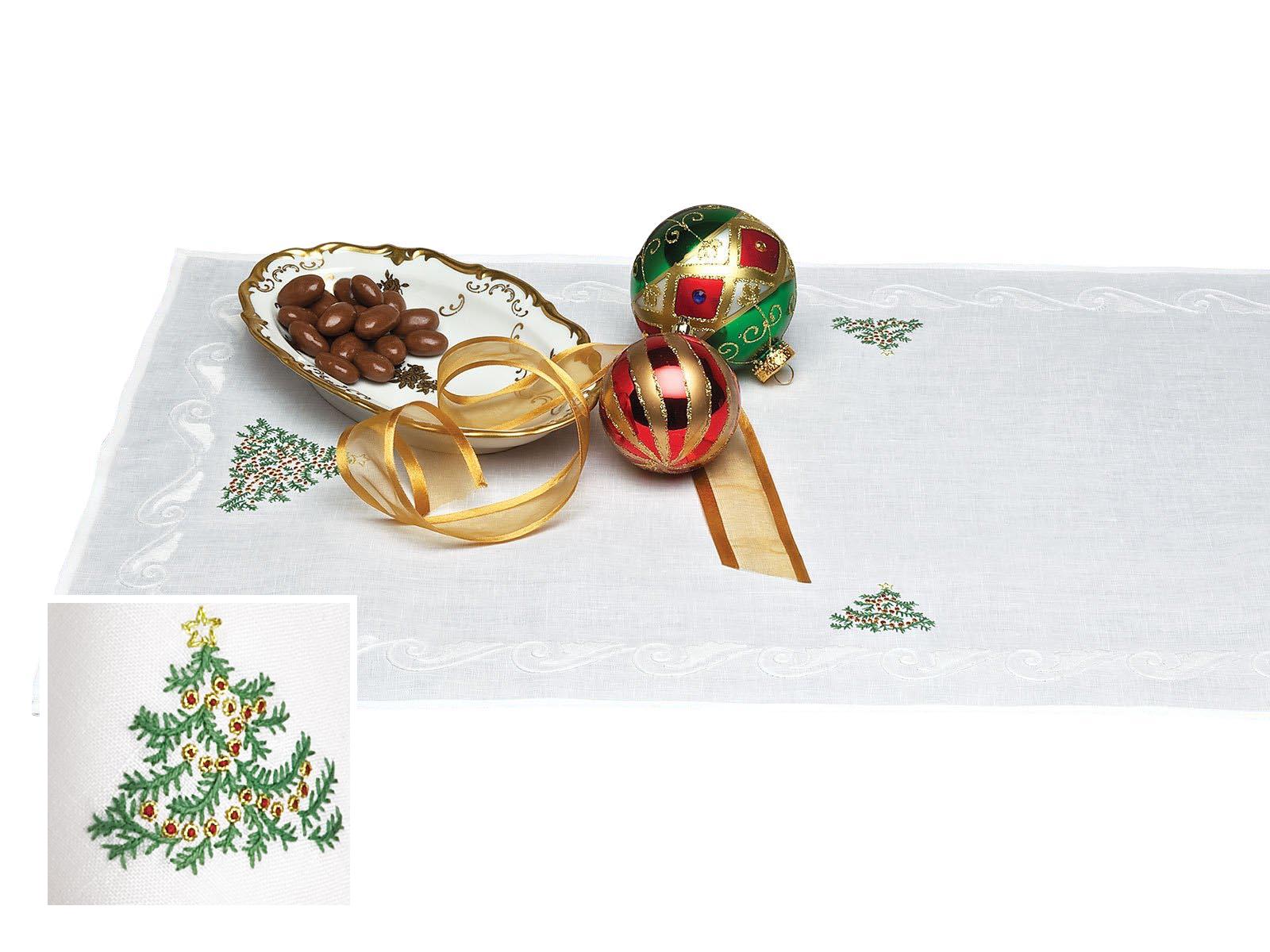 Merry Merry Table Cocktail Napkins,White with Green (Set of 6)
