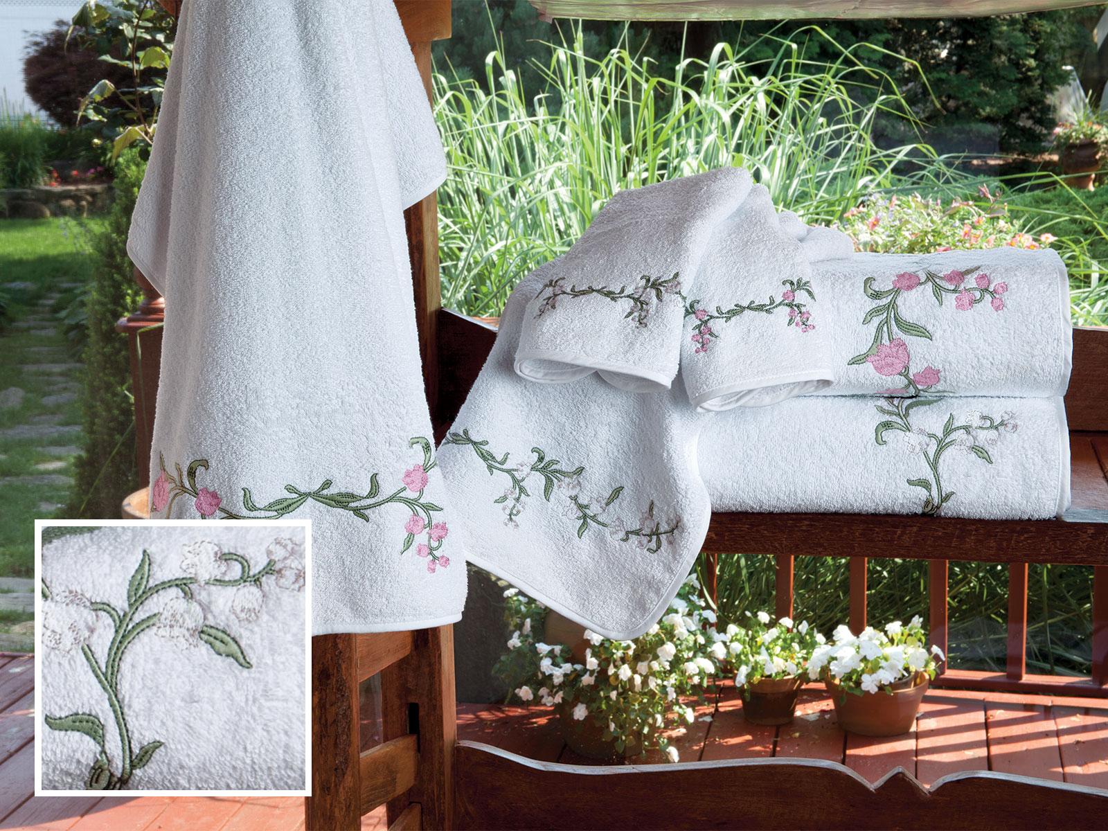 Fleur de Muguet Towels Bath Set, White (Studio (1 Bath, 1 Hand, 1 Wash))