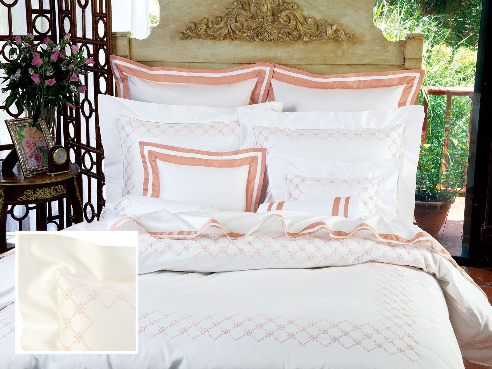 Diamante Fitted Sheets,Peach On Ivory (Queen )