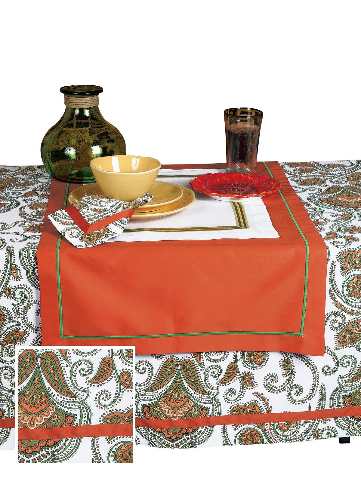 Paisley Park Tablecloth Napkins, Green And Orange (Set Of 4)