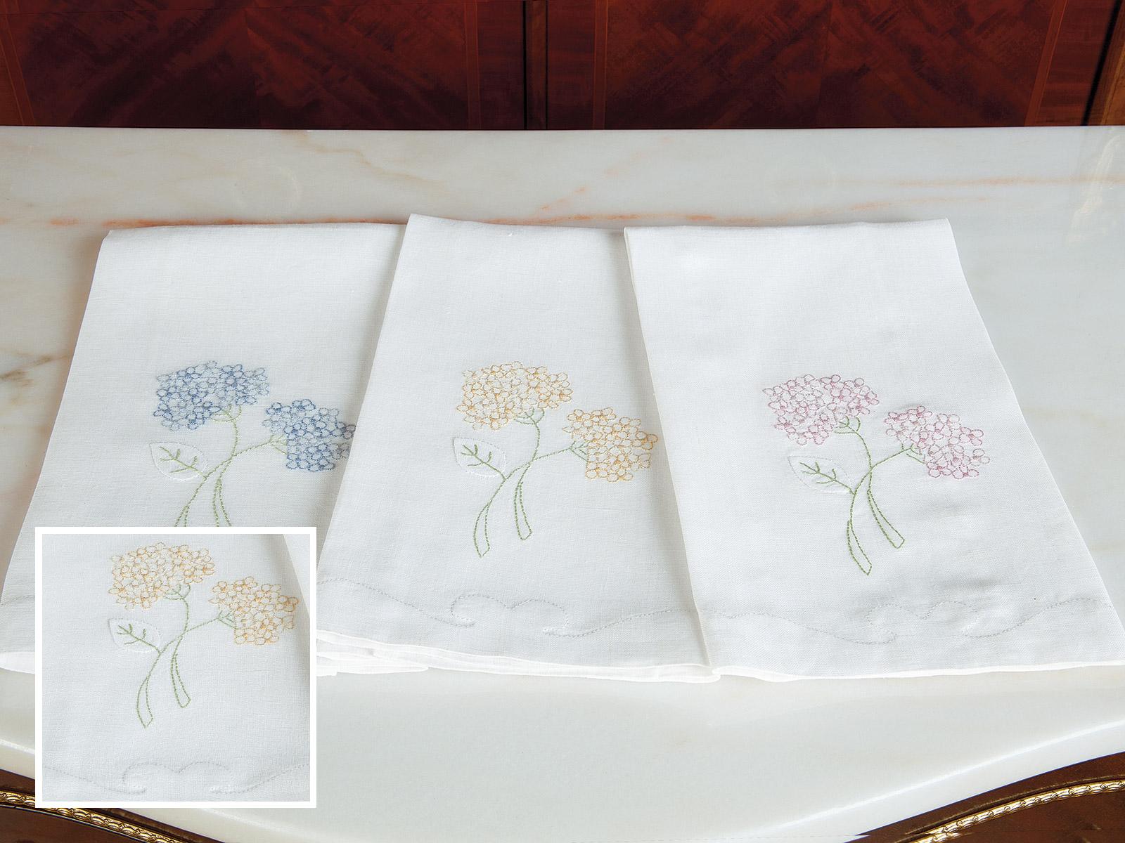 Hydrangea Blossoms Linen Guest Towels Linen Guest Towels, Ea., Yellow (Set Of 3)