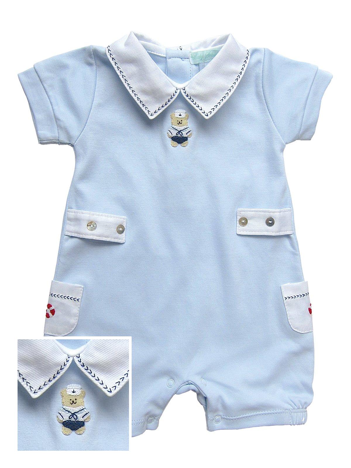 Alex - Hand-embroidered Romper Hand Embroidered Romper, Blue (3M)