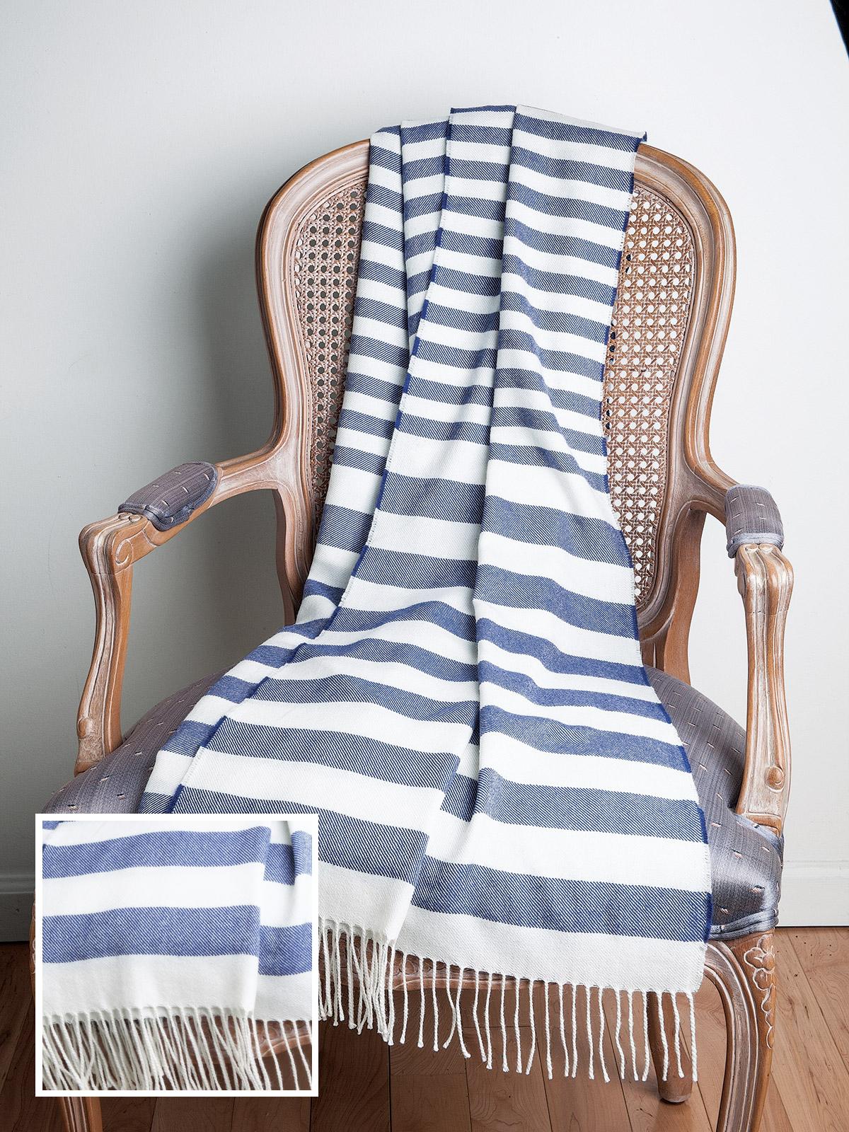 Parallelo Alpaca Throws, Winter White and Navy (50" x 70")