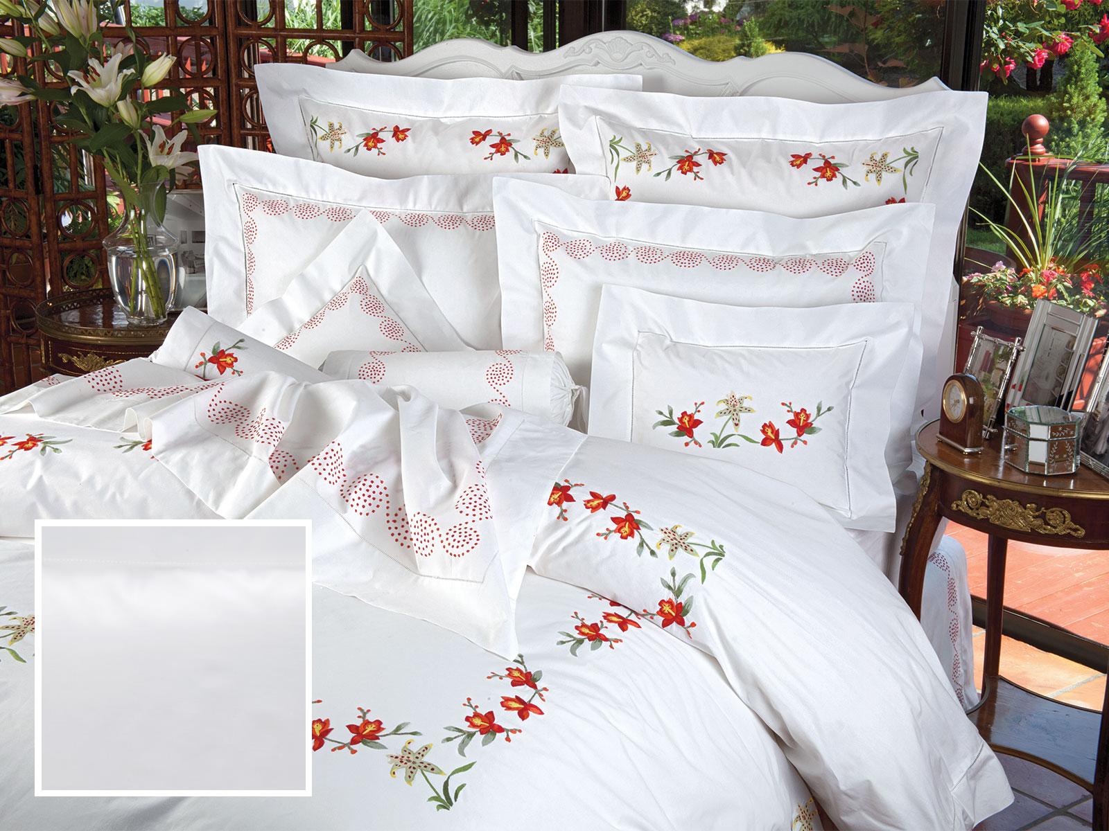 Orchids Fitted Sheets,Fitted White Sateen (Queen )