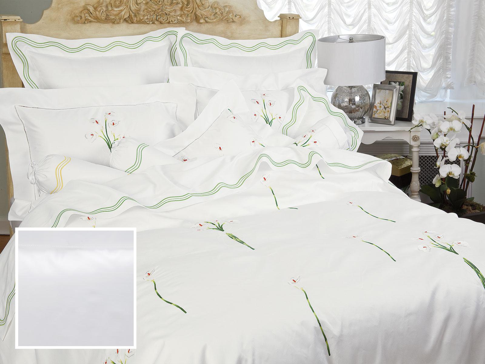 Grand Fleur Fitted Sheets,Fitted White Sateen (Queen )