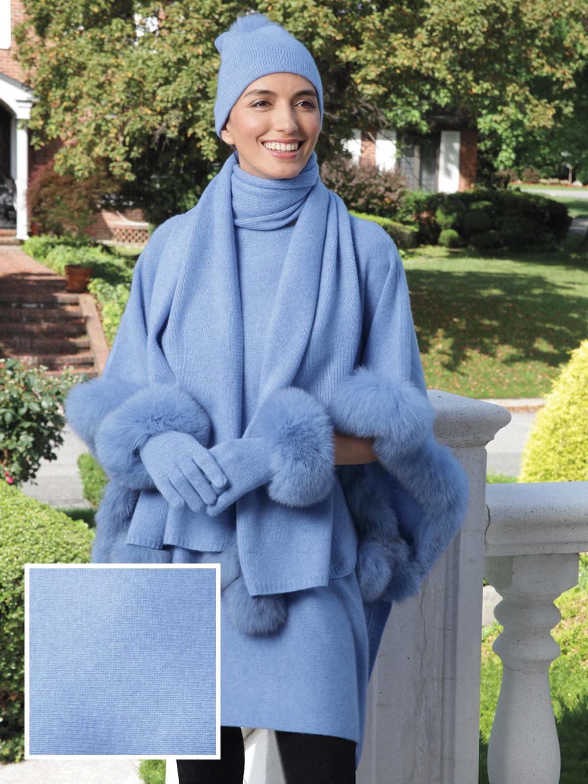 Alexa Cashmere Poncho Set Scarf, Blue (One Size Fits Most)