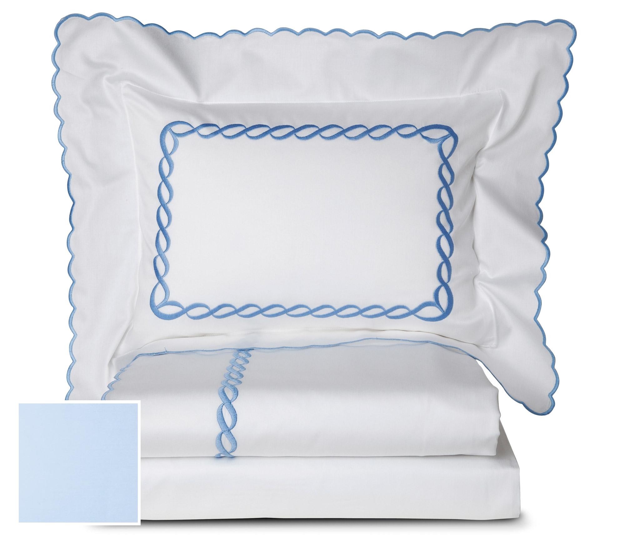 Sienne Scallops Fitted Sheets,Fitted Lt. Blue Sateen (Full )
