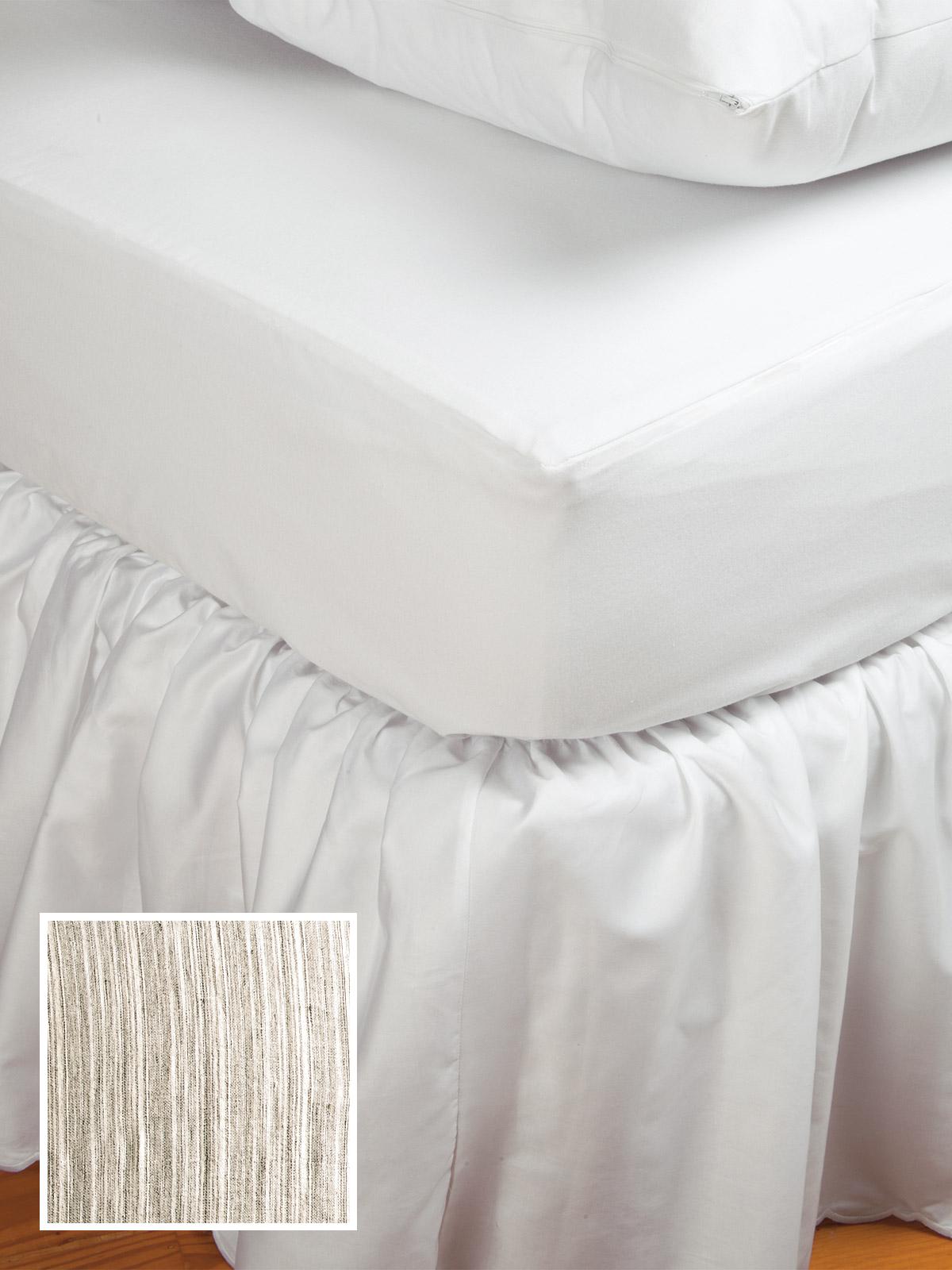 Fitted Sheets (Std. Selection) Classic Linen,Fitted Beige Stripe Linen (Cal. King,14 Deep )