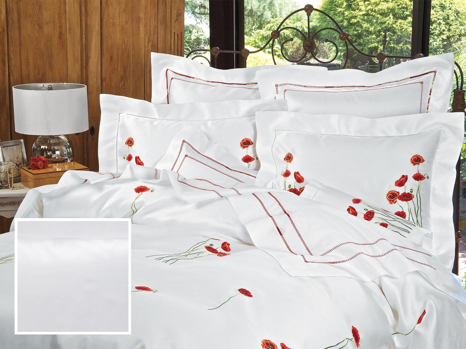 Poppies In Bloom Fitted Sheets,Fitted White Sateen (Queen )
