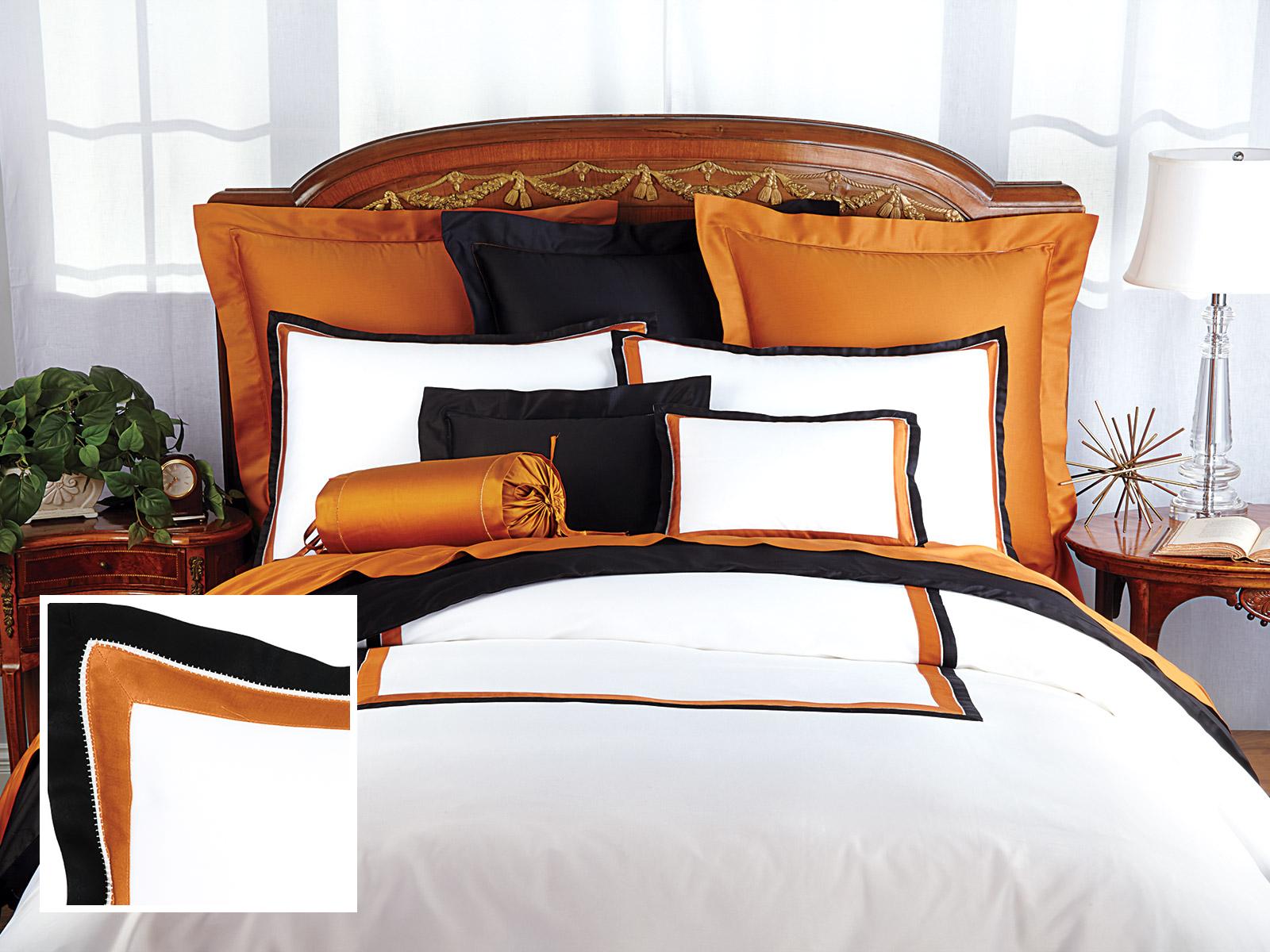 Audaciaux Sheet Sets Light, Cinnamon/Black (Queen (1 Fitted, 2 Std. Shams, 1 Duvet Cover))