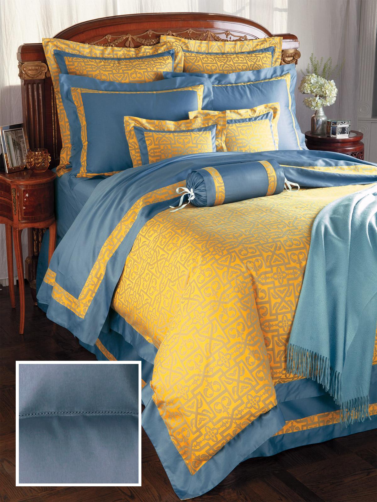 Rembrant Fitted Sheets,Fitted Smoke Blue Sateen (Queen )