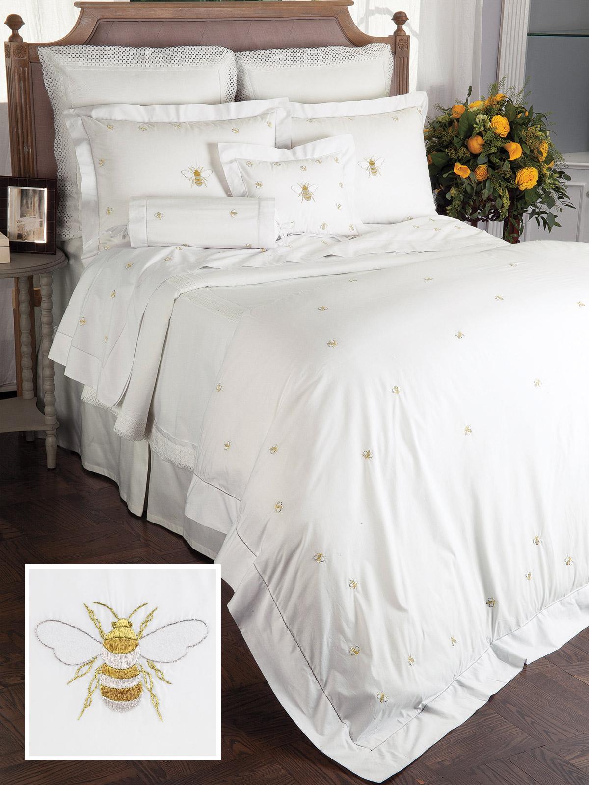 Bee Inspired Sheet Sets Light, Gold/Silver (Queen (1 Fitted, 2 Std. Shams, 1 Duvet Cover))