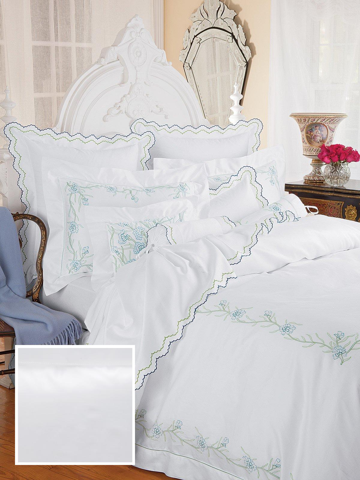 Fleur Indigo Fitted Sheets,Fitted White Sateen (Queen )