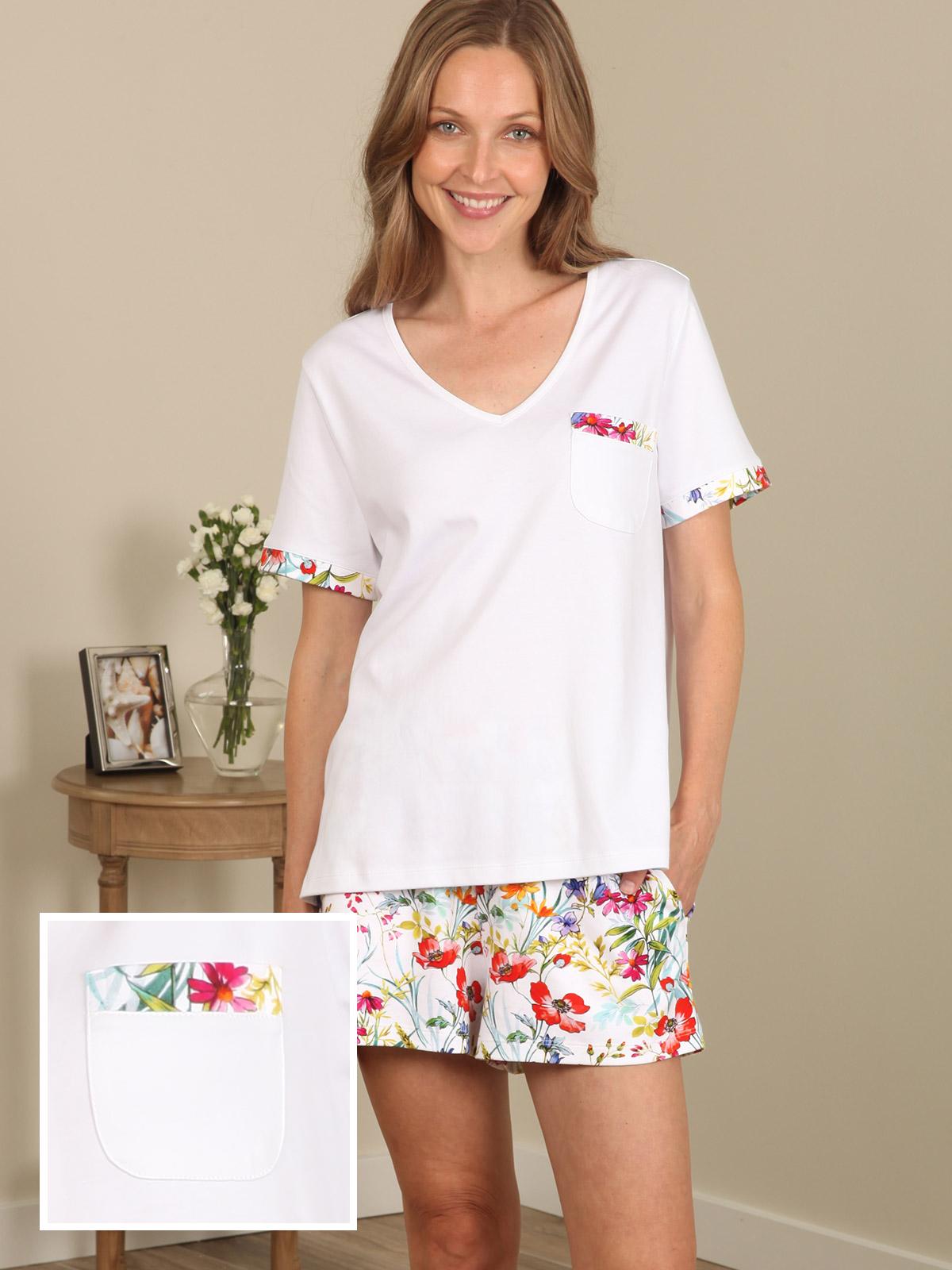 Wild Bloom Pajamas Pajama Top: Long Sleeve, White w/ Accent Color (Large)