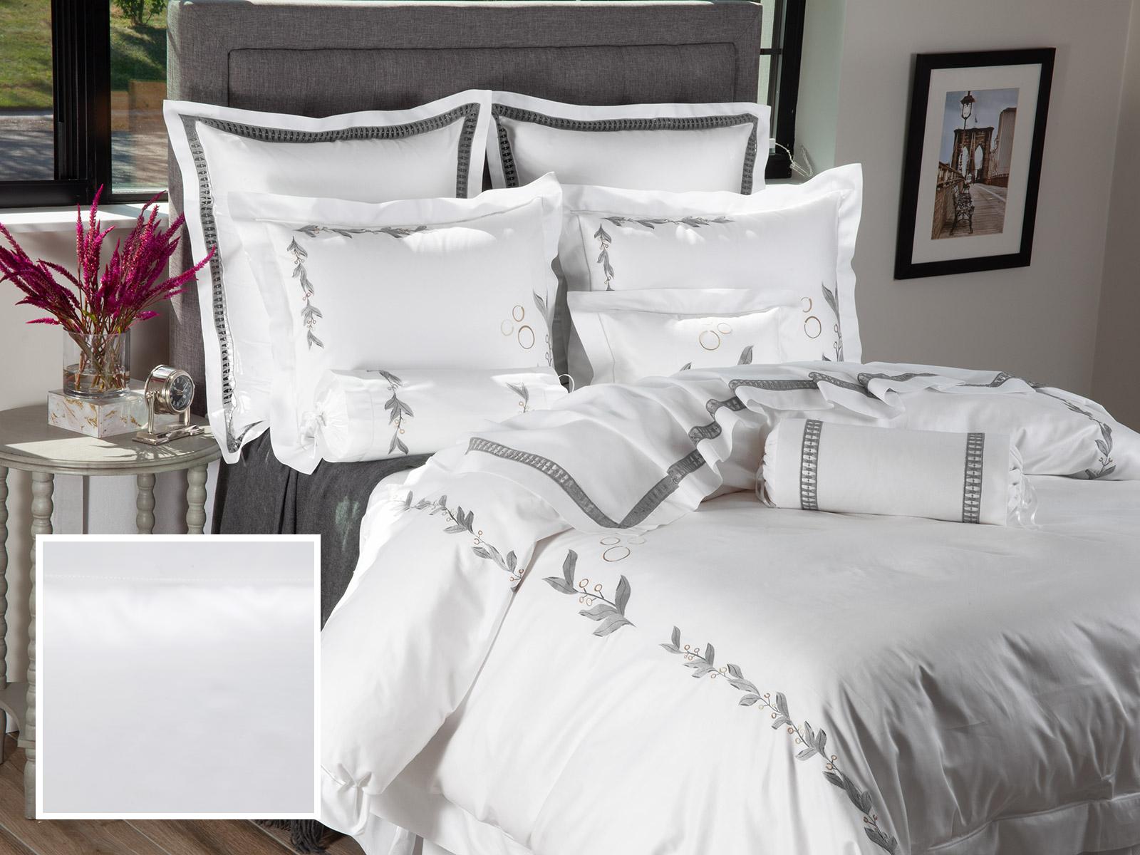 Gray Grove Fitted Sheets,Fitted White Sateen (King )