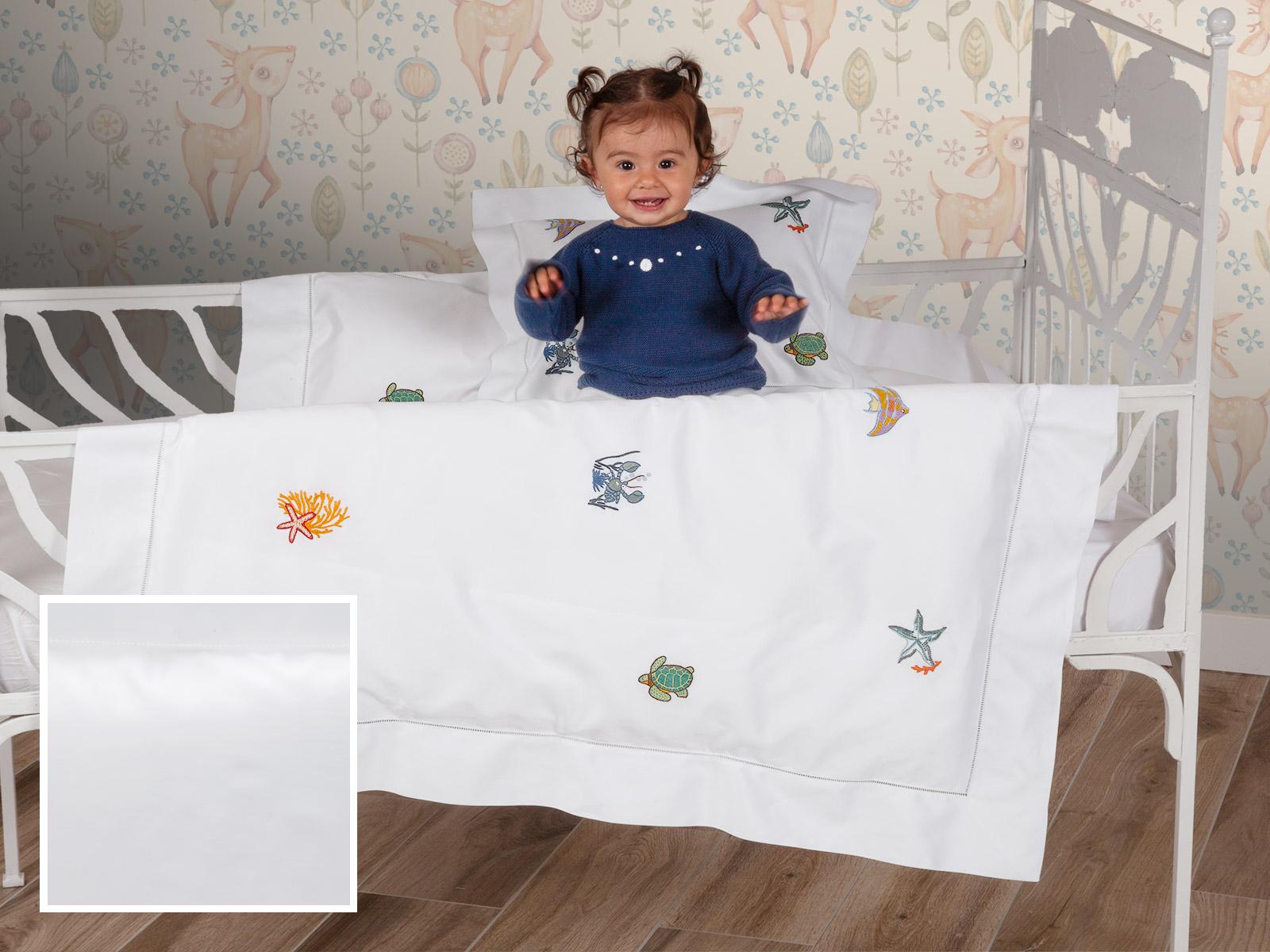 Sealife Baby Bedding Crib Bedding, Fitted White Sateen (Fitted Sheet)