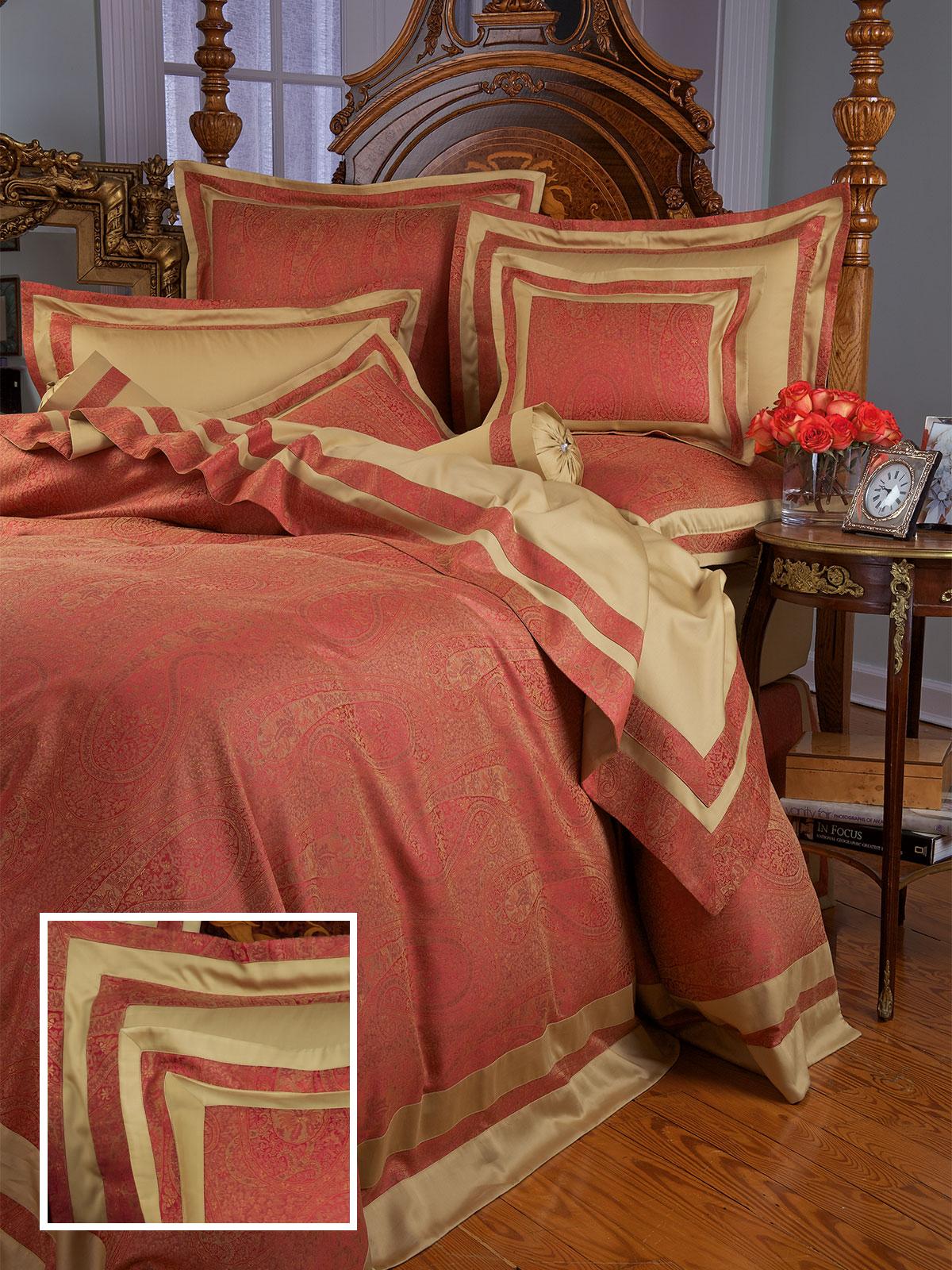 Nobility Bedding Shams,Red and Gold Paisley (Boudoir )