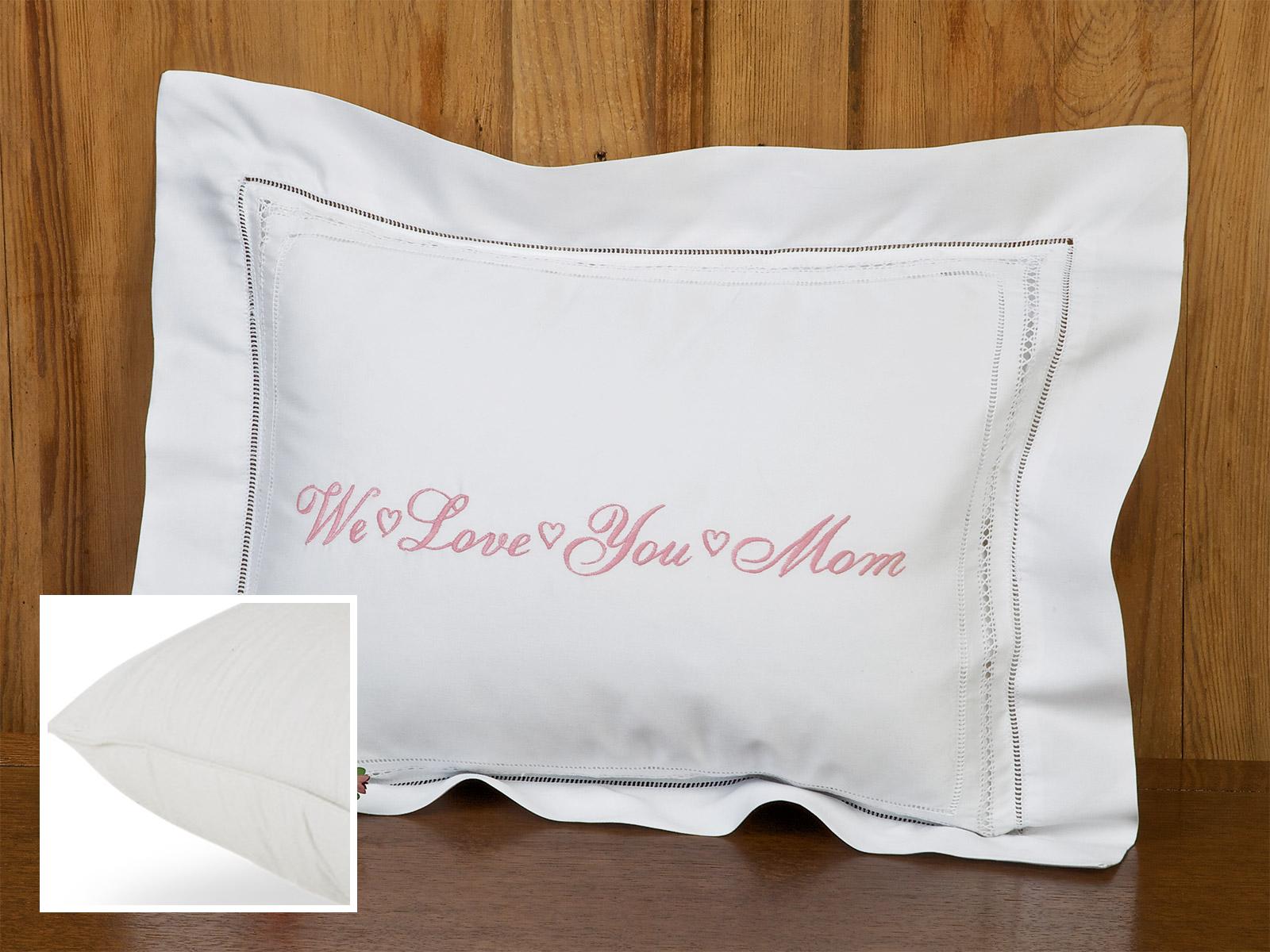 We Love You Embroidered Shams Comforel Pillows,White (Boudoir )