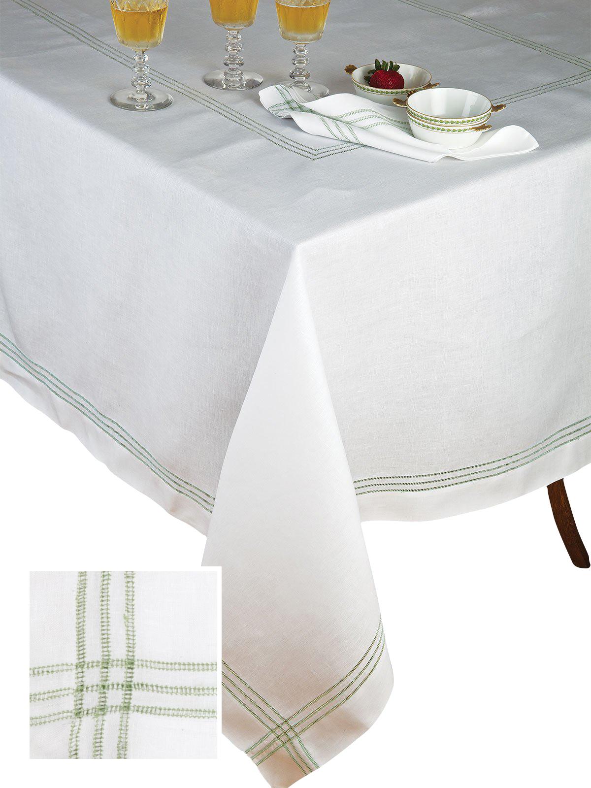 Bouvier Tablecloths, Green On White (90 Square)