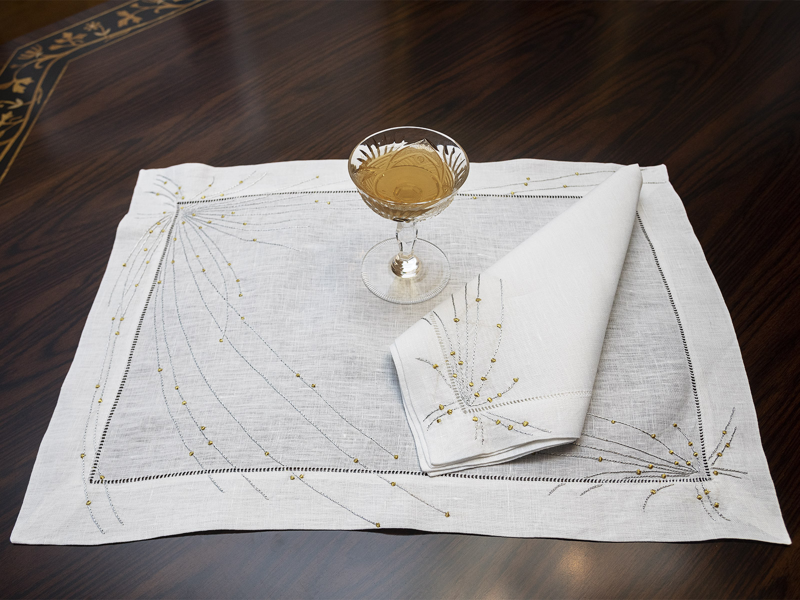Sparkles Cocktail Napkin: Gold Embroidery