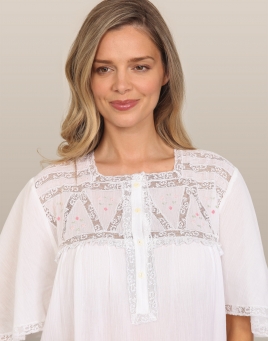 Elena Long Gown Cotton, Lace, Plissé