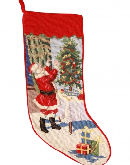 Christmas Stockings: Santa Trimming a Tree