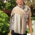 Susanna Cashmere Shawl: Tri-color Beige, Ivory & Gray with Embroidered Paisley pattern