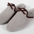 Morningside Slippers: Oyster Suede with Chocolate Brown Bow & Piping