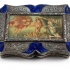Silver & Enamel Compact Mirror Case: namel painted front panel of miniature 