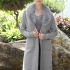 Elsa Long Cashmere Cable-knit Cardigan: Gray with Removable Faux Fur Collar