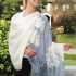 Lisbeth Cashmere Shawl: Off-White with Blue Lace