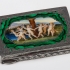 Ladies Compact. Engraved Silver inlaid with Malachite & enameled Panel.
