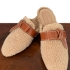 Bruna Slippers: Beige Faux Fur & Leather Accents