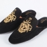 Marquesa Slippers: Black with Gold Embroidered Motif