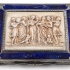 Italian Silver & Blue Enameled Compact Case: Possibly hand-carved Ivory motif depicting ladies with musical instruments