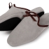 Morningside Slippers: Oyster Suede with Chocolate Brown Bow & Piping