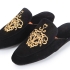 Marquesa Slippers: Black with Gold Embroidered Motif