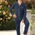 Dereck: Navy Blue Men's Pjs with White Piping accents