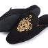 Marquesa Slippers: Black with Gold Embroidered Motif