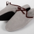 Morningside Slippers: Oyster Suede with Chocolate Brown Bow & Piping