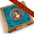 Vermeil Silver Compact Case, gilded. Enamel, painted front panel, portrait of a lady