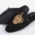 Marquesa Slippers: Black with Gold Embroidered Motif