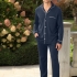 Dereck: Navy Blue Men's Pjs with White Piping accents